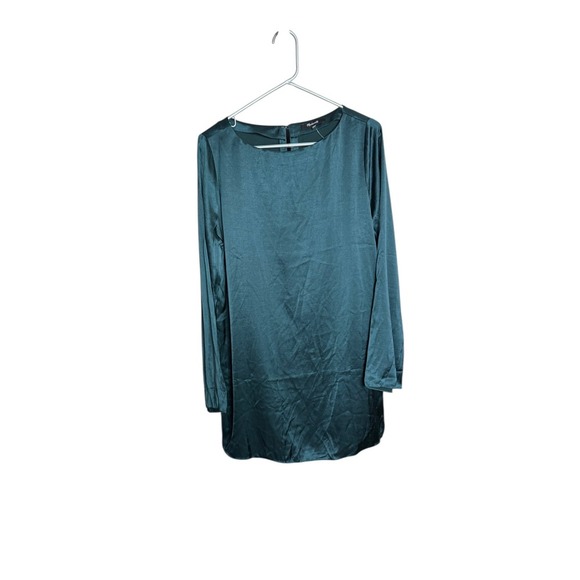 Madewell Smoke Spruce Green Satin Shift Mini Dress Medium Career Long Sleeve - Picture 1 of 6